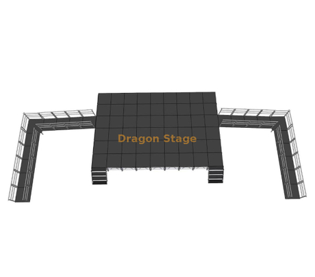 نظام مسرح ألومنيوم محمول احترافي مقاس 10.98 × 7.32 م مع منحدرات ADA ودرجين وارتفاع قابل للتعديل 0.8-1.2 م