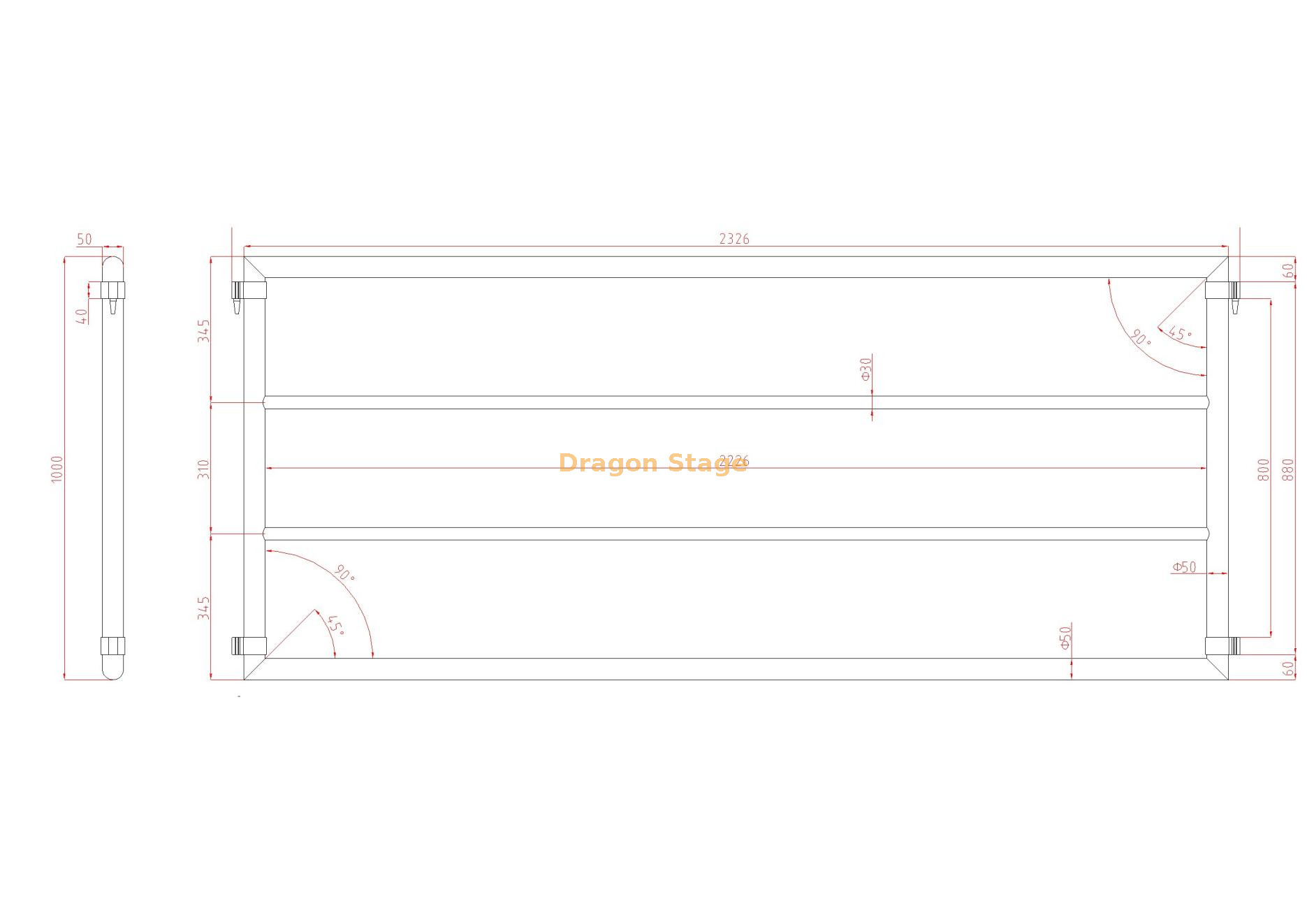 رسم درابزين بطول 2.44 متر