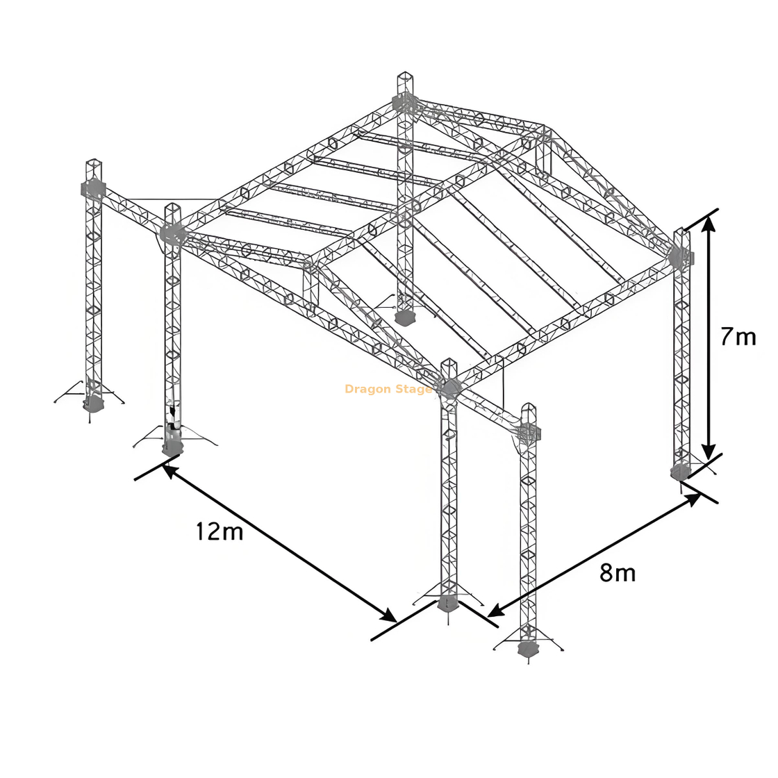 مجموعة كاملة من سقف الجمالون من ألومنيوم محمول سقف 12x8x7m مع منصة خشبية 4 × 8 قدم