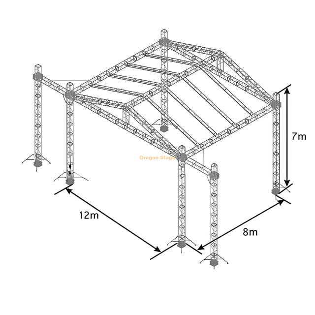 مجموعة كاملة من سقف الجمالون من ألومنيوم محمول سقف 12x8x7m مع منصة خشبية 4 × 8 قدم