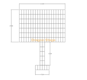 مرحلة الحفلات الخارجية المصنوعة من الألومنيوم 24.4 × 17.08 م ، المرحلة 12.32 × 2.44 م على شكل حرف T 7.32 × 2.44 م