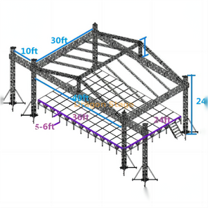  تروس سقف الحفلات الخارجية من الألومنيوم مع منصة المسرح 12x9x9m منصة المسرح 10x98x7.32m ، الارتفاع 1.2-1.8m مع درجين