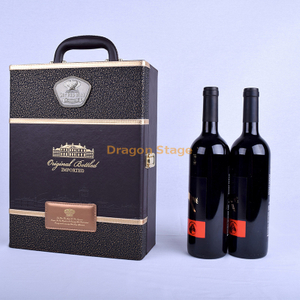 صندوق النبيذ من جلد البولي يوريثان لزجاجتين مع شعار ختم ساخن