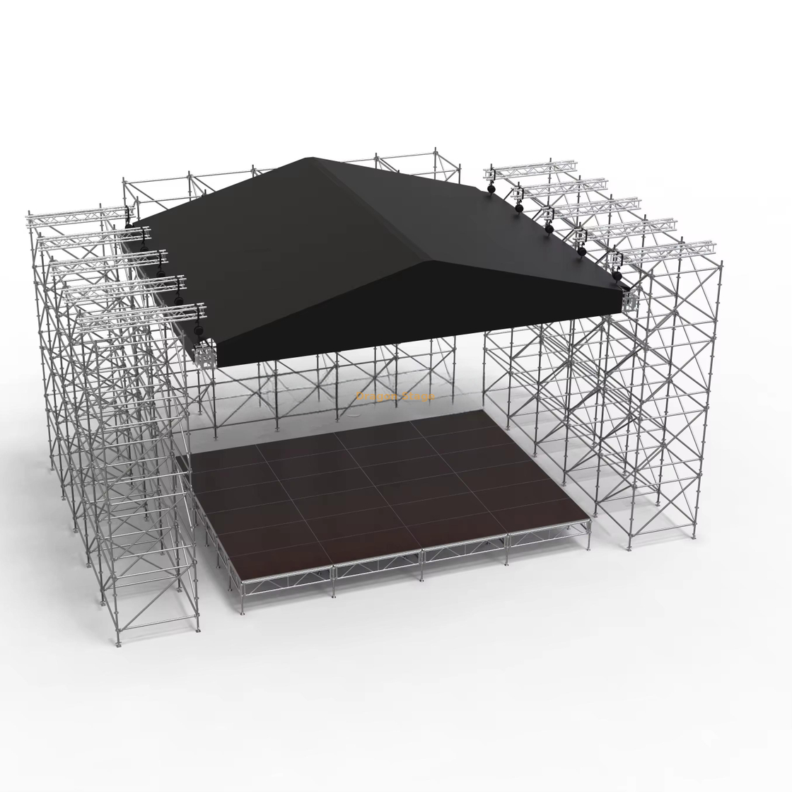 نظام تروس السقف الهرمي الكبير مقاس 20 × 20 مترًا مع 3 عوارض طويلة المدى لنظام Layher