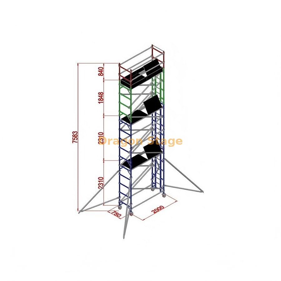0.75x2x7.53M برج سقالة فردي من الألومنيوم مخصص