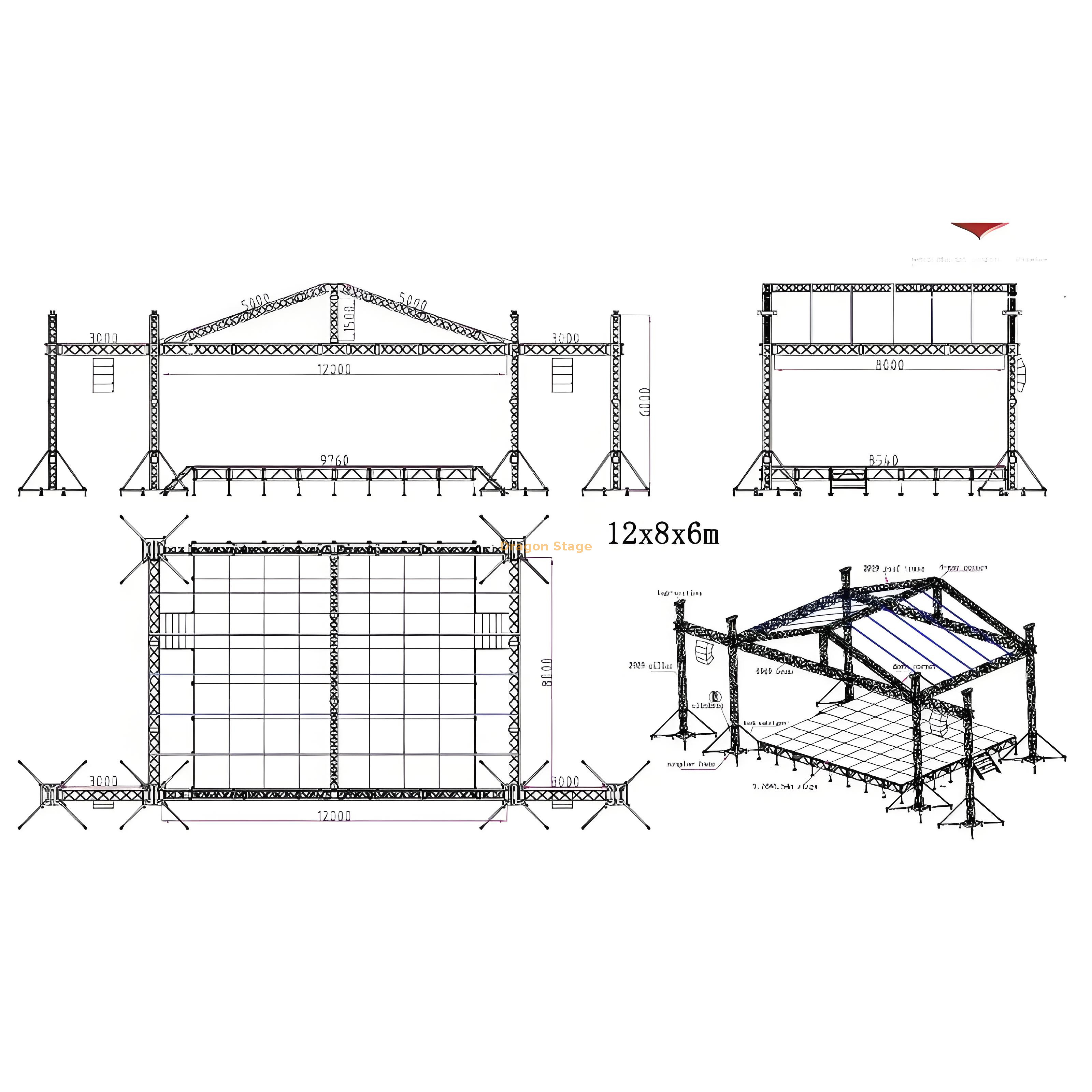 نظام الجمالون السقف المغطى 12x8x6m